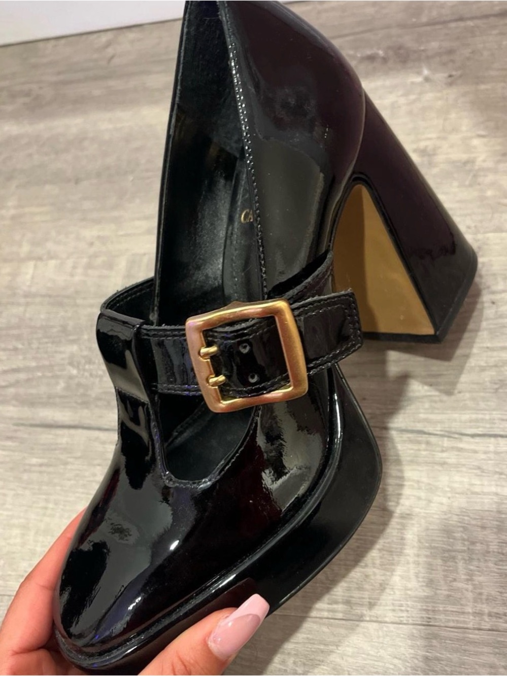 Black Mary Jane Pumps Vince Camuto with Gold Buckle - Women Heels